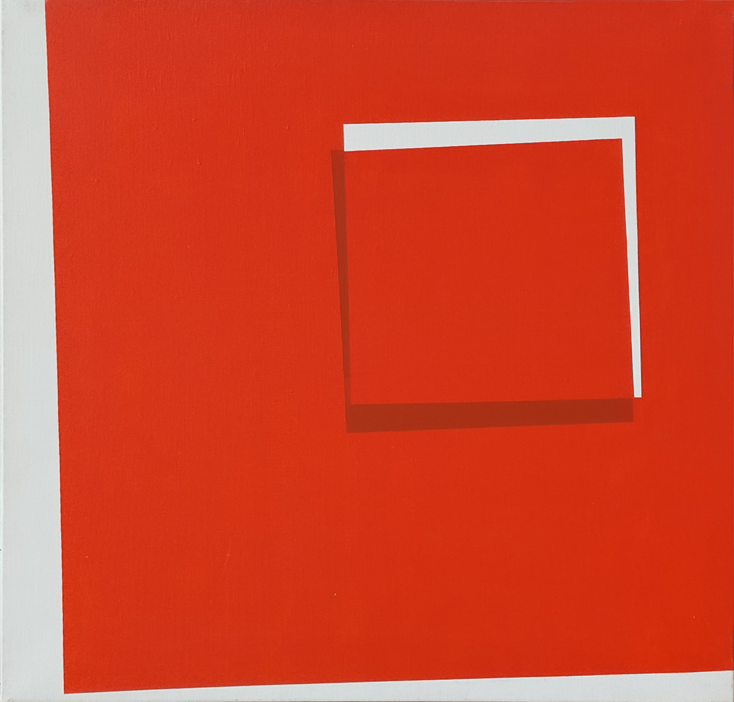 Carré rouge se détachant, 2003, 50x50